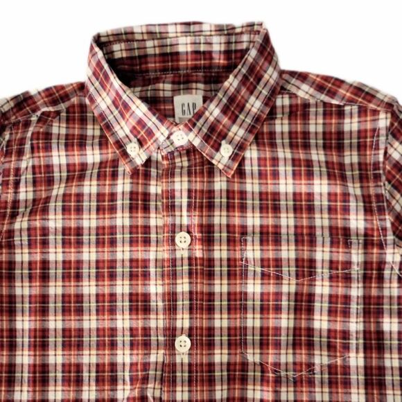 NWT GapKids Red Plaid Button Up Top sz S Boys Youth Holiday Christmas DressShirt - Picture 2 of 4
